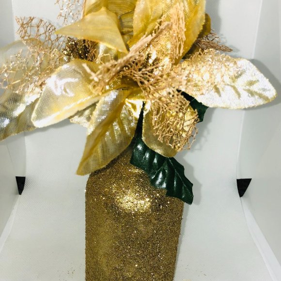 Gold Poinsettia Mini Vase|Poinsettia|Holiday Vase|Vases|Centerpiece|Table Decor - Picture 2 of 2